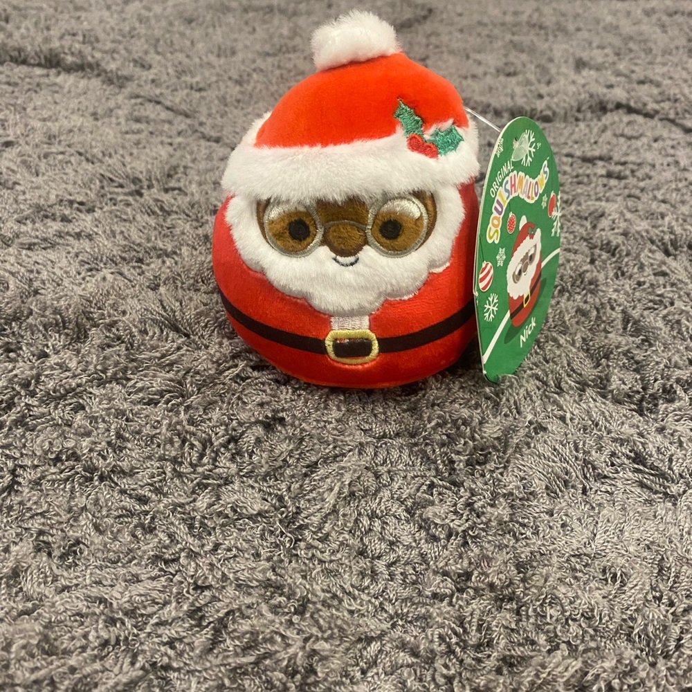 Squishmallows Holiday Santa Plush Bag Clip- Red, White, Brown